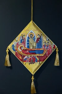 "Scudo ricamato palitsa epigonazione ortodossa ""La Dormizione di Theotokos" - Foto 1 di 1