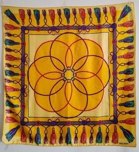 Richel Paris Vintage Silk Scarf baroque art with tassels and geometric pattern - Picture 1 of 8