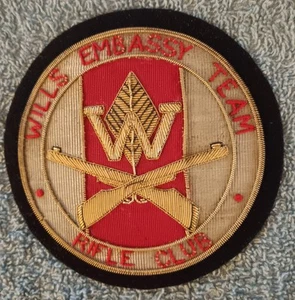 Wills Embassy Team Rifle Club Cloth And Metallic Threaded Vintage Patch. - Foto 1 di 2