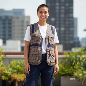 Urban Outfitters lila und hellbraun karierte Weste Damen Small S Utility-Stil - Bild 1 von 7