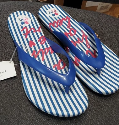 NEW Womens ZAXY Intense Thong Blue White  sz 9 - Image 1 of 4