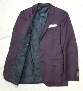 Hugo Boss Sport Cappotto Blazer Giacca Due Bottoni Uomo 38 R Viola 100% LANA Hopsack - Foto 1 di 8