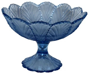 Tazón pedestal de compota acampanado pluma azul hielo vidrio vintage L E Smith 10" - Imagen 1 de 3