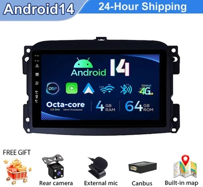 10'' 64GB Carplay For Fiat 500L 2012-2017 Android14 Car Stereo GPS Navi WIFI DSP - Image 1 of 4