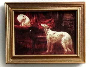 dollhouse doll house miniature PICTURE FRAME DOG AND CAT GR 1 5/8" X 2 1/8" - Picture 1 of 1