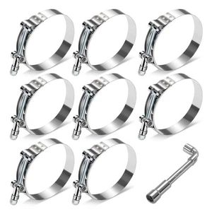 66mm-76mm Adjustable ID Stainless Steel 8xT-Bolt Clamp w/Nylon Lock Nut+L-Wrench - Picture 1 of 6