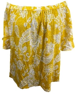 Chico's Women’s 2XL 100% Linen & Knit Off Shoulder Short Sleeve Blouse Yellow - Picture 1 of 7