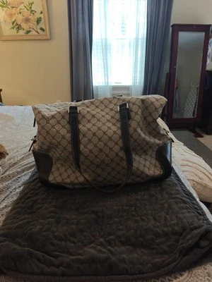 Vintage Brown And Beige Ralph Lauren Monogrammed Duffel Carry On Tote Bag - Image 1 of 4