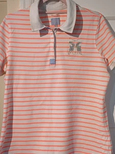 Joules Philippa T-Shirt Coral Orange & White Stripe Short Sleeve Polo Size UK 16 - Picture 1 of 9