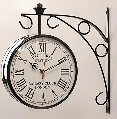 Antique Style station Double Sided Black 10"Inch Wall Clock Christmas Decor Gift - Image 1 of 3
