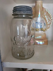Vintage Drey Perfect Mason Clear Glass Quart Canning Jar, Early 1900's - Picture 1 of 1