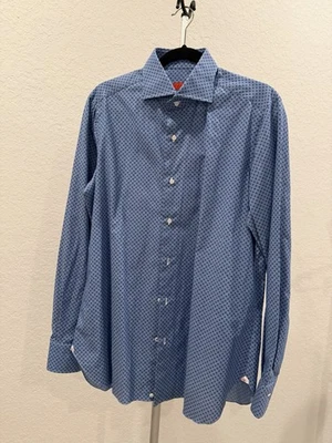 Camicia uomo ISAIA grigio blu cotone con bottoni taglia 16/41 usata in ottime condizioni - Immagine 1 di 4