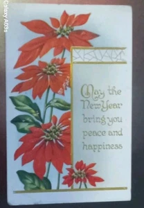 💥New Year Postcard Greeting signed Flowers. Gold Stamp Embossed over 100 year's - Picture 1 of 6