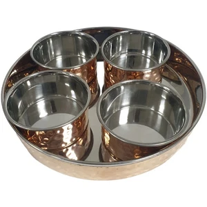 Traditionelles 7" Kupfer Relish Tablett Set mit 4 Kupfer Schüssel Indisch Authentisch - Bild 1 von 5