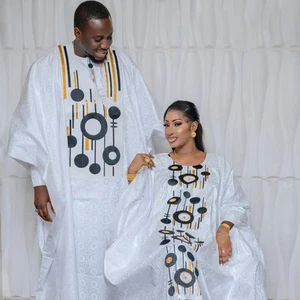 African Dresses For Women Bazin Riche Emboridery Design Floor Length With Scarf - Picture 1 of 10