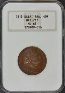 1815 ESSAI FRANCE MAZ-717 40F NGC MS63 Pop Top - Picture 1 of 4