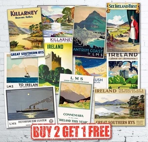 Vintage Irish Ireland Eire Travel Railway LNER GWR LMS Retro Posters A5/A4/A3 - Picture 1 of 24