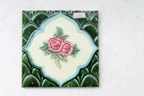 VINTAGE TILE ART NOUVEAU MAJOLICA YELLOW FLOWER DESIGN ARCHITECTURE TILE NH4406 Cover