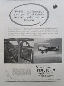 10/1946 PUB HUNTING PERCIVAL AIRCRAFT LUTON PROCTOR V AVION FLUGZEUG ORIGINAL AD - Foto 1 di 2
