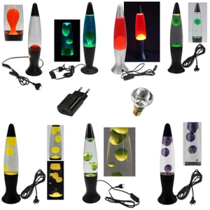 Lavalampe Glas Metallfuß inkl Leuchtmittel rot gelb blau grün lila metallic 40cm - Bild 1 von 11