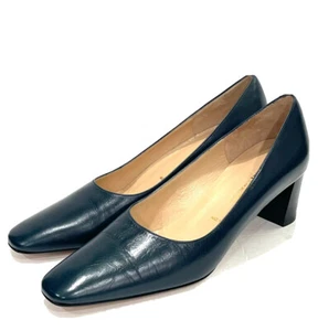 Amalfi italy navy blue leather block heels pumps shoes womens Size 7 B - Picture 1 of 6