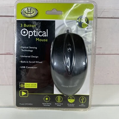 Gear Head 3 Button Optical Mouse OM3400U 400dpi New NIB NIP PC Mac - Image 1 of 4