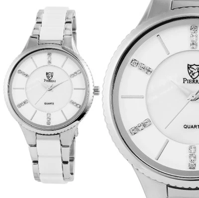 Damenuhr Armbanduhr edel Weiss Perlmutt Silber Keramik Edelstahl PIERRINI - Bild 1 von 4