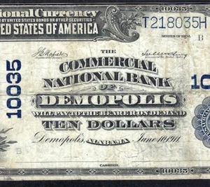 🇺🇸 AL 1902 $10 ♚♚ DEMOPOLIS, ALABAMA ♚♚ PMG VERY FINE 20 HARD TO FIND! - Picture 1 of 3