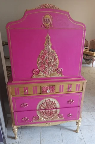 Antique Victorian Carved Pink China Cabinet Hutch Cubbord Cover