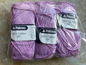 3 x Patons 100% Cotton DK 100g Shade 2701  dyelot 20849626  Lilac - Picture 1 of 1