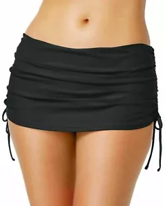 Island Escape Solid Black Tie Side Skirted Swimsuit Bottoms W/Pant NWT Plus 24W - Picture 1 of 8