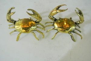 2 small MUD CRAB blue swimmer solid brass POLISHED heavy 4" hand made B - Picture 1 of 12