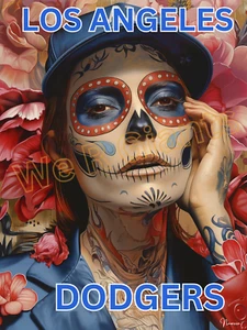 Los Angeles Dodgers Day of the Dead 18x24 Print Día de los Muertos Dodger Poster - Picture 1 of 2