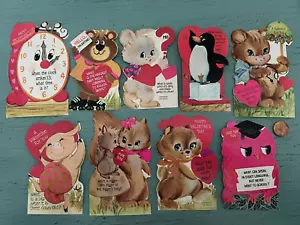 Vintage Valentine Card Lot 9 Hallmark 70's Riddles Animals Unused No Envelopes - Picture 1 of 2