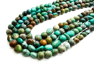 Natural Arizona Turquoise Smooth Polished Nugget Pebble Gemstone Beads PGS299 - Picture 1 of 3
