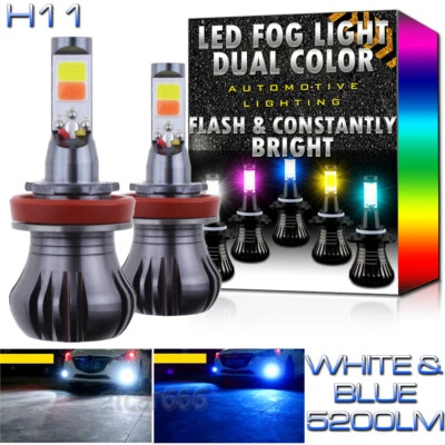 H11 H8 H9 H16 Strobe Flash LED DRL Fog Driving Light Bulbs Dual Color White Blue - Image 1 of 4