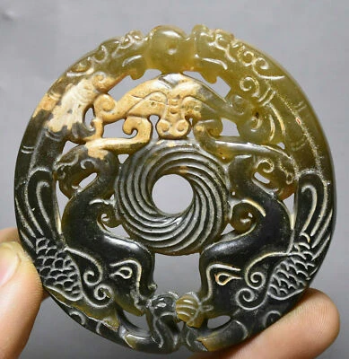 6.5cm China Hongshan Culture Old Jade Carved People Dragon Beast Face Yu Bi Yubi - Image 1 of 4