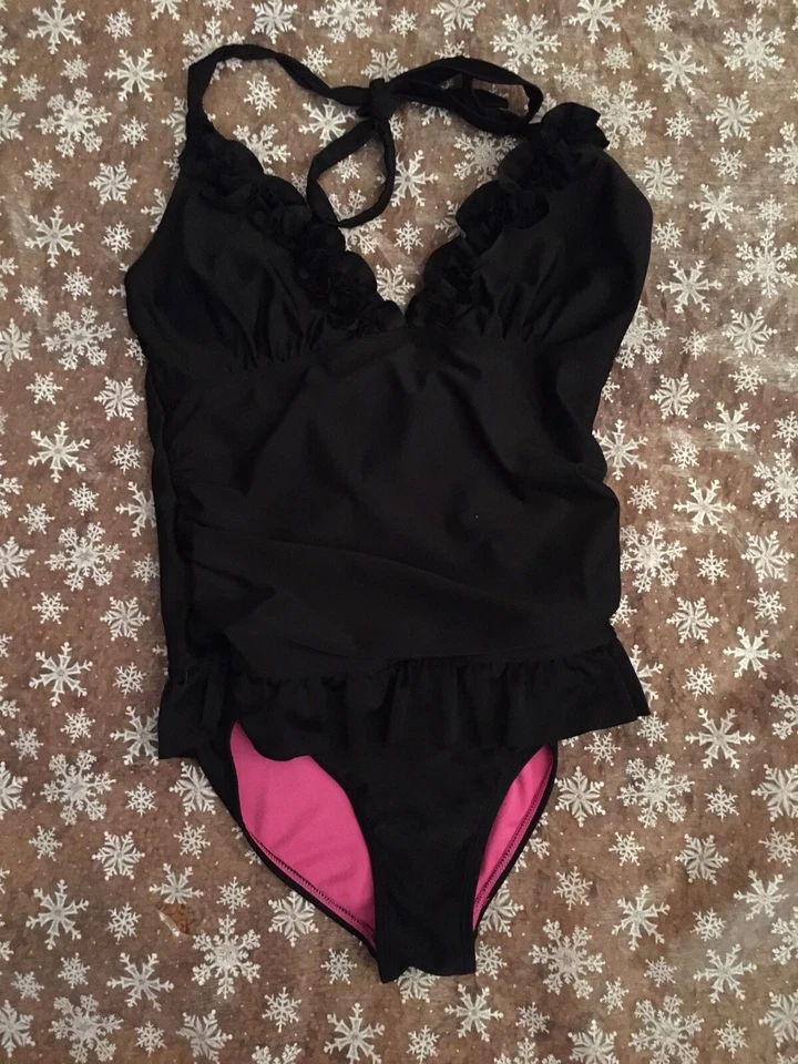 Joe Boxer Nuevo Traje de Baño Para Mujer 1 Pieza Sujetador Extraíble Almohadillas Negro Pequeño Volantes Foto 1 de 1