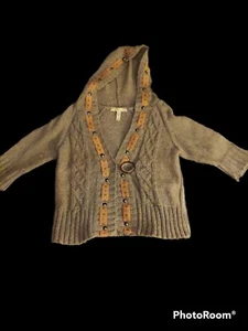 American Rag Cie Sweater Brown Button Tapestry Trim Size S - Picture 1 of 4