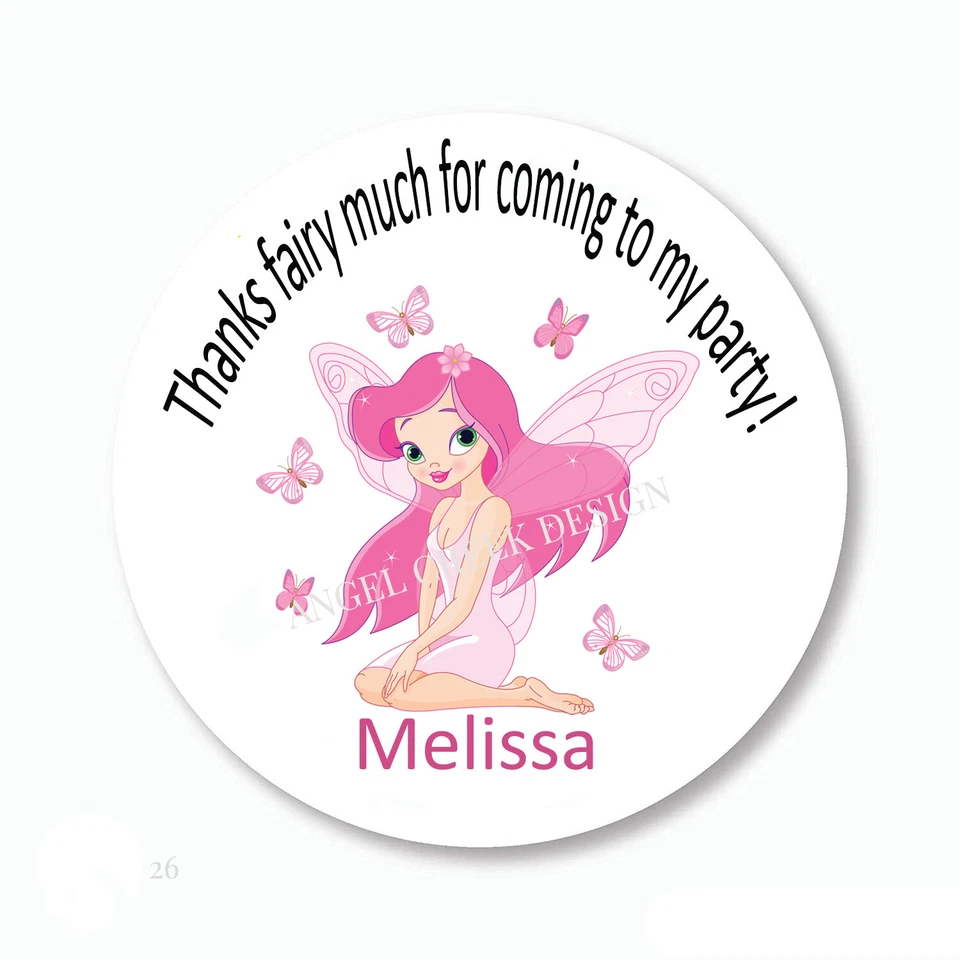 Etiquetas adhesivas de hadas rosas para fiestas de cumpleaños princesa 4 tamaños Foto 1 de 1