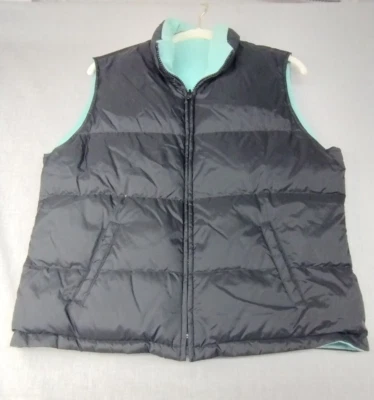 Chaleco acolchado reversible para mujer negro y verde azulado chaqueta sin mangas con cremallera USADO Foto 1 de 4