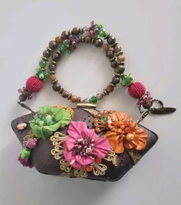 Mary Frances leather Beaded Embellished floral shoulder bag Novelty Small Purse - Picture 1 of 11