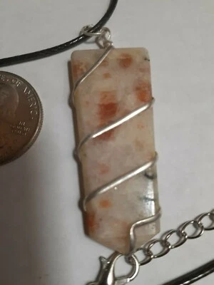 Wire wrapped, spiral design, Sunstone Pendant with wax cord necklace (S04) - Image 1 of 3