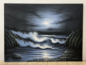 J. THOMAS ORIGINAL ON CANVAS SEASCAPE PAINTING Huge (46 x 38) - Picture 1 of 4
