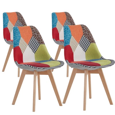 Juego de 4 Sillas Patchwork Silla de Comedor Salón Respaldo con Asiento Tapiza - Imagen 1 de 4