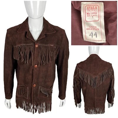 Chaqueta Ayala Flecos Hombres 44 Gamuza Cuero Southwest Rancher Vaquero Hippie De Colección Foto 1 de 4
