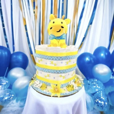 Mini pastel de pañales de jirafa para nueva mamá baby shower regalo gran recuerdo amarillo Foto 1 de 4