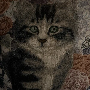 Cat Tapestry Pillow Realistic Long Hair Green Eyes Gray Stripes Roses Floral - Picture 1 of 8