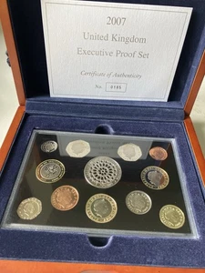 2007 UK Executive Proof Coin Set – Low COA #0185 – Royal Mint Wooden Box - Picture 1 of 5
