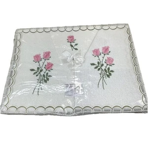 Vtg 3Pc Terry Towne Cannon Towel Set in Orig Box White w/ Pink Rose Decoration - Picture 1 of 14